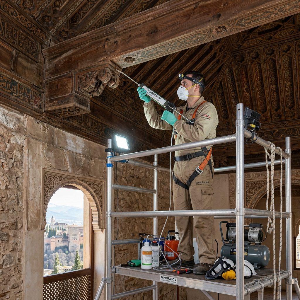 Estructura de madera de un edificio histórico